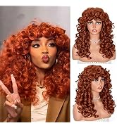 ANNISOUL Copper Curly Wigs for Black Women Long Curly Afro Wig with Bangs for Women Big Bouncy Fl...
