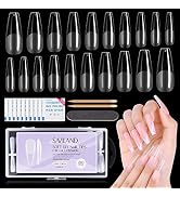 Saviland Nail Tips - Clear Coffin Nail Tips for Acrylic Nails Professional Soft Gel Nail Tips Kit...