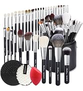 Pro makeup Artist 34Pcs Deluxe Real Goat Hair Horse hair Makeup Brushes Set with large holder