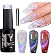 YOKE FELLOW Rainbow Cat Eye Gel Nail Polish, Soak Off UV Gel Polish Laser Holographic 9D Cat Eye ...