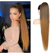 REECHO Ponytail Extension Long Straight Drawstring Fake Pony Tails Hair Extensions Natural Soft H...