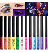 12 Colors Matte Liquid Eyeliner Set UV Glow Rainbow Colorful Neon Eyeliner Pencil Pigmented Water...