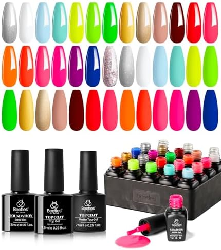 beetles Gel Polish Set, Halloween Neon Kit 20 Colors Gel Nail Polish with 3Pcs Base Gel Top Coat Hot Pink Orange Blue Magenta Lemon Green Colors Soak Off UV Manicure Rainbow Nail