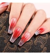 Glitter Press on Nails,BettyCora Cat Eye Hand-Made Ombre Press on Manicure Nail Kit,Red Blue Ombr...
