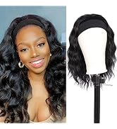 Brinbea Headband Wig Human Hair None Lace Front Body Wave Headband Wig Headband Wavy Wigs for Bla...