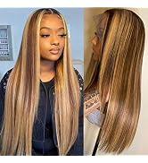 MSGEM Ombre Highlight 13x4 HD Lace Front Wigs Brazilian Straight Human Hair 180% Density 22 inch ...