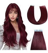 Sunya Burgundy Hair Extensions 16 Inch Tape in Hair Extensions Human Hair Wine Red #99j 40g/20Pcs