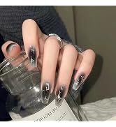IFMOPETY 24PCS Glossy Coffin Press On Nails, Salon Quality Fake Nails, Black Fake Nails, Star-Moo...