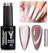 YOKE FELLOW Cat Eye Gel Nail Polish, Pink Wide Magnetic Gel Nail Polish 9D Holographic Glitter Ca...