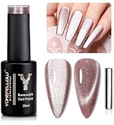 YOKE FELLOW Cat Eye Gel Nail Polish, Pink Wide Magnetic Gel Nail Polish 9D Holographic Glitter Ca...