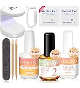 Saviland Gel x Nail Glue Base Gel Top Coat and Non-Acid PH Bond Set with U V Light - 3+14pcs Gel ...
