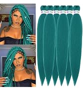 Dark Green Braiding Hair Pre Stretched Kanekalon Braiding Hair Dark Green Braids Hair Knoteless B...