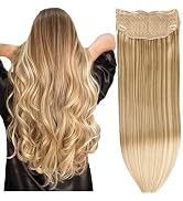 DIYOMO Halo Hair Extensions Dark Blonde Highlighted Bleach Blonde Halo Hair Extensions Real Human...