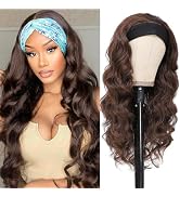 xccoco Brown HeadBand Wigs for Women Long Wavy Headband Wigs 24inch Put On and Go Glueless Wig Lo...
