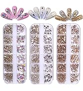 YOKE FELLOW Nail Art Rhinestones, Round Beads Flatback Crystals Multi Shapes Glass Crystal Rhines...