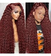 ZLIKE 26 inch Reddish Brown human hair Water Wave HD Lace Frontal Wig 13x4 Transparent Wet and Wa...