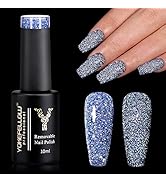 YOKE FELLOW Reflective Glitter Gel Nail Polish, Blue Sparkling Diamond Nail Polish Soak Off UV Di...