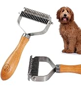 Pet Dematting Comb for Dogs and Cats with Wood Handle, Deshedding Undercoat Rake for Dogs with St...