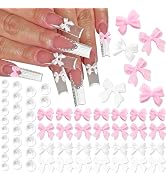 RODAKY 600PCS Pink White Bow Nail Art Charm 3D Bowknot Charms for Nail Art Design Flatback Pearls...