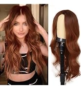 Haoland 26 Inch Orange Red Wig for Women Long Wavy Heat Resistant Fiber Synthetic Wig for Cosplay...