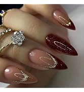 Almond Press On Nails French Tip Fake Nails, Full Cover Gel Reusable Acrylic Nails, Reusable Nail...
