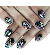 Halloween Press on Nails Short Cute Mushrooms Ghost Oval Fake Nails Acrylic Nails Press ons Leave...