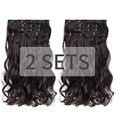 Black Hair Extension,HSPJHTM 2 sets Clip on Hair Extensions for Women 5 PCS 18