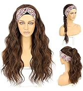 SAPPHIREWIGS Long Headband Wigs for Women Synthetic Headband Wig Natural Brown Highlight Color Lo...