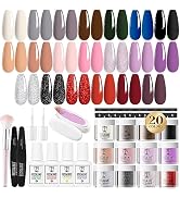 ROSALIND 29PCS Dip Nails Powder Starter Kit, 20 Colors Dip Powder Nail Kit Red Pink Black Glitter...