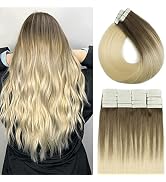 Hair Extensions Tape in Human Hair Ash Brown Fading to Platinum Blonde Ombre 20pieces 50g 100% Hu...