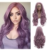 BESTUNG Long Lilac Purple Synthetic Lace Front Heat Resistant Body Wave Lace Wig Pre Plucked Lave...