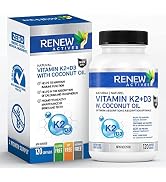 Renew Actives D3 K2 Supplement - 1000 UI Vitamin D and 120 MCG of Vitamin K with Organic Coconut ...
