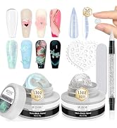 MIZHSE Solid Builder Gel – 2PCS 1oz Mermaid Pearl & Clear Hard Gel for Nails Kit with Nail Forms ...