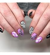 Halloween French Tip Press on Nails Short Black Bandage Zombie Almond Fake Nails Purple Ghost Gli...