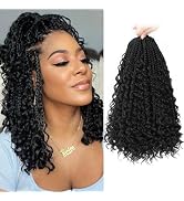 Yewell 14 Inch Goddess Box Braids Crochet Hair Curly Ends 9 Packs Pre Looped Boho Crochet Box Bra...