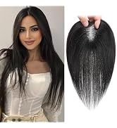 Paraglame Black Hair Toppers for Women Real Human Hair 3D No Bangs Toppers for Women with Thinnin...