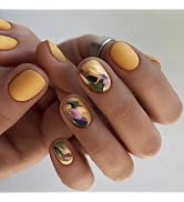 Fall Press on Nails Short Square Fake Nails Full Irregular False Nails with Cheese Yellow Frosted...