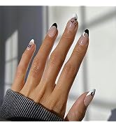 Halloween Press on Nails Short Ghost Fake Nails Full Cover Almond False Nails with Black and Whit...