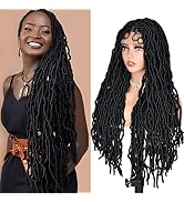 ANNISOUL Black Full Lace Faux Locs Braided Wig Curly Hair Hand-braided Synthetic Crochet Braids w...