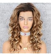 SAPPHIREWIGS Dark Roots Ombre Brown Color Curly No-Tangle Glueless Women Party Daily Makeup Cospl...