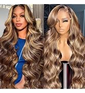 30 Inch Ombre Honey Blonde Lace Front Wig Human Hair 180% Density HD Pre Plucked Highlight Body W...