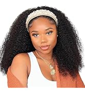 Headband Wig Human Hair Kinky Curly 18 inch None Lace Front Wig Human Hair Machine Made Wigs Glue...
