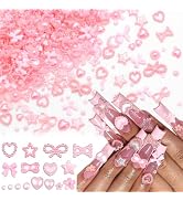 RODAKY 1000PCS Pink Nail Charms 3D Heart Bow Star Nail Art Studs Flower Charms Flatback Pearls Rh...
