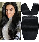 S-noilite One Piece Clip in Hair Extensions Real Human Hair One Piece/5 Clips 3/4 Full Head-Thick...