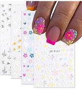 Daisy Nail Art Sticker 5D Exquisite Nail Art Supplies Flower White Floral Nail Decal 3D Self-Adhe...
