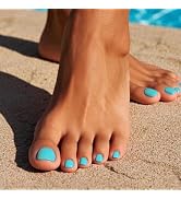 Blue Press on Nails Short Toe Nail Press ons Summer Press on Toenails for Women Square Fake Toe N...