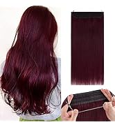Benehair Human Hair Extensions Thick Ends #99J Invisible Wire Real with 2 Fish Lines Thicker Hair...