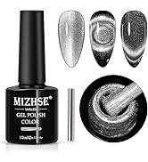 MIZHSE 9D Cat Eye Gel Nail Polish, Silver Magnetic Gel Polish with Magnet Stick, Magic Shimmer Ga...