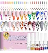 Saviland Gel Nail Polish Gel Liner Nail Art Set - 24 Colors Nail Art Polish with Thin Brush for L...