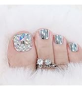 Luxury Toe Nails Press on Rhinestones Acrylic Fake Toenails Silver Full Cover Press on Toes Nails...